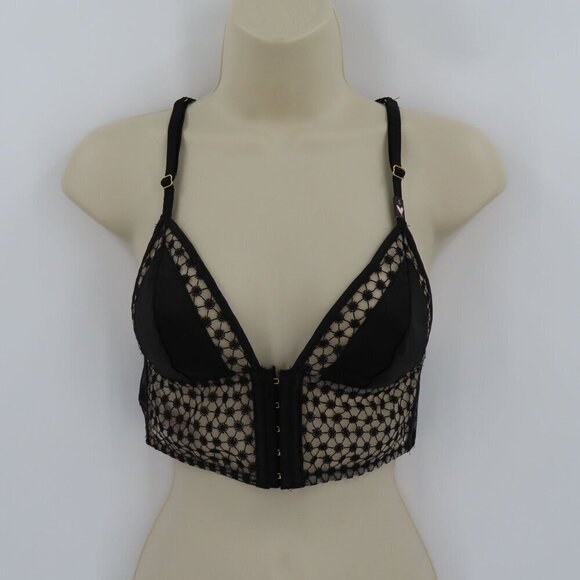 Victorias Secret Small Bralette Black Embroidered Mesh Boning Front Close NEW - Picture 14 of 15